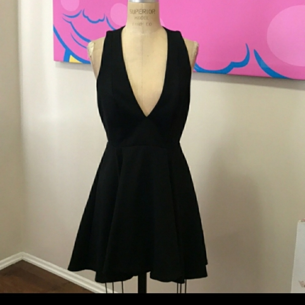 Angel Black Deep V Neck Dress